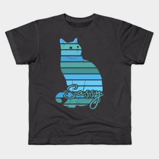 Blue Sassy Cat Art Kids T-Shirt